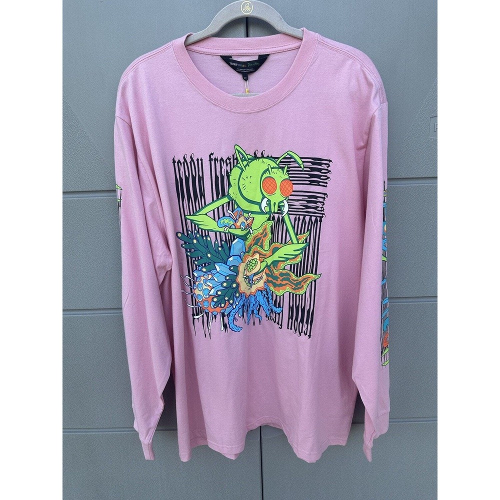 Teddy Fresh x Rick & Morty Colab Adult Swim Pink Long Sleeve T-Shirt Unisex 2XL